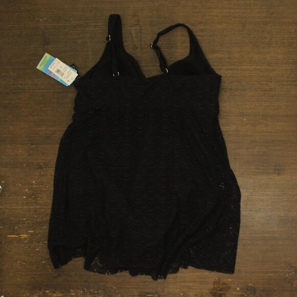 NWT Swim Solutions Tummy Control Scallop Swimdress One Piece Swimsuit Black 16W - Picture 5 of 7